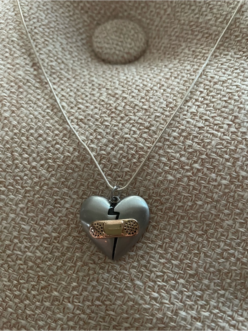 Silver Broken Heart Pendant Necklace with Gold Accent